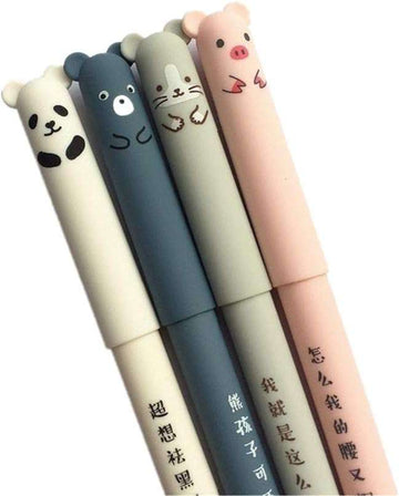 Gelpen, 0,35 mm, schattig cartoon-dier, uitwisbaar, blauwe inkt, voor studenten, schrijfwaren, kantoor, cadeau, 4 stuks, eenheidsmaat, willekeurige kleurkeuze