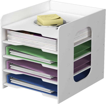 Documentenhouder, A4, brievenbakje, 5 opbergvakken, pvc, bureau, bestandsorganizer, papierhouder, archiefopslag, opbergsysteem, documentenhouder voor kantoor, werkkamer, school, kantoor