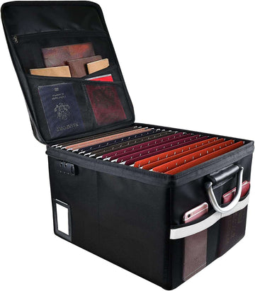 Brandwerende ordnerdoos voor documenten, brandwerende opbergdoos met slot, draagbare kantoorkluis voor hangmappen, letter-/legalformaat, 40,9 x 32,8 x 27,9 cm