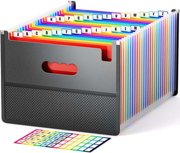 26 vakken documentenmap A4-formaat met mesh-tas-design, waaiermap, sorteermap, kleurrijke bestandsmap, regenboog ordner in accordeonontwerp, gekleurde tabbladen met A-Z-alfabet