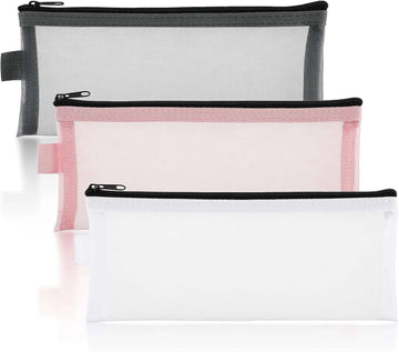 3 stuks doorzichtige etui nylon mesh grote inhoud schrijfwaren pennenetui pennenetui meisjes etui pennen voor tieners kantoor grijs wit roze, grijs, wit, roze, Modern nylon mesh-design