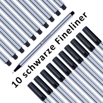 10 x fineliner zwart - fijne 0,4 mm punt - metalen vezelpunt - viltstiften voor nauwkeurig schrijven, tekenen en schilderen - voor kantoor, school, universiteit en thuis