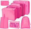 8 stuks Compressie Verpakking Kubussen - Reisorganisator voor Kleding - Rozerood .