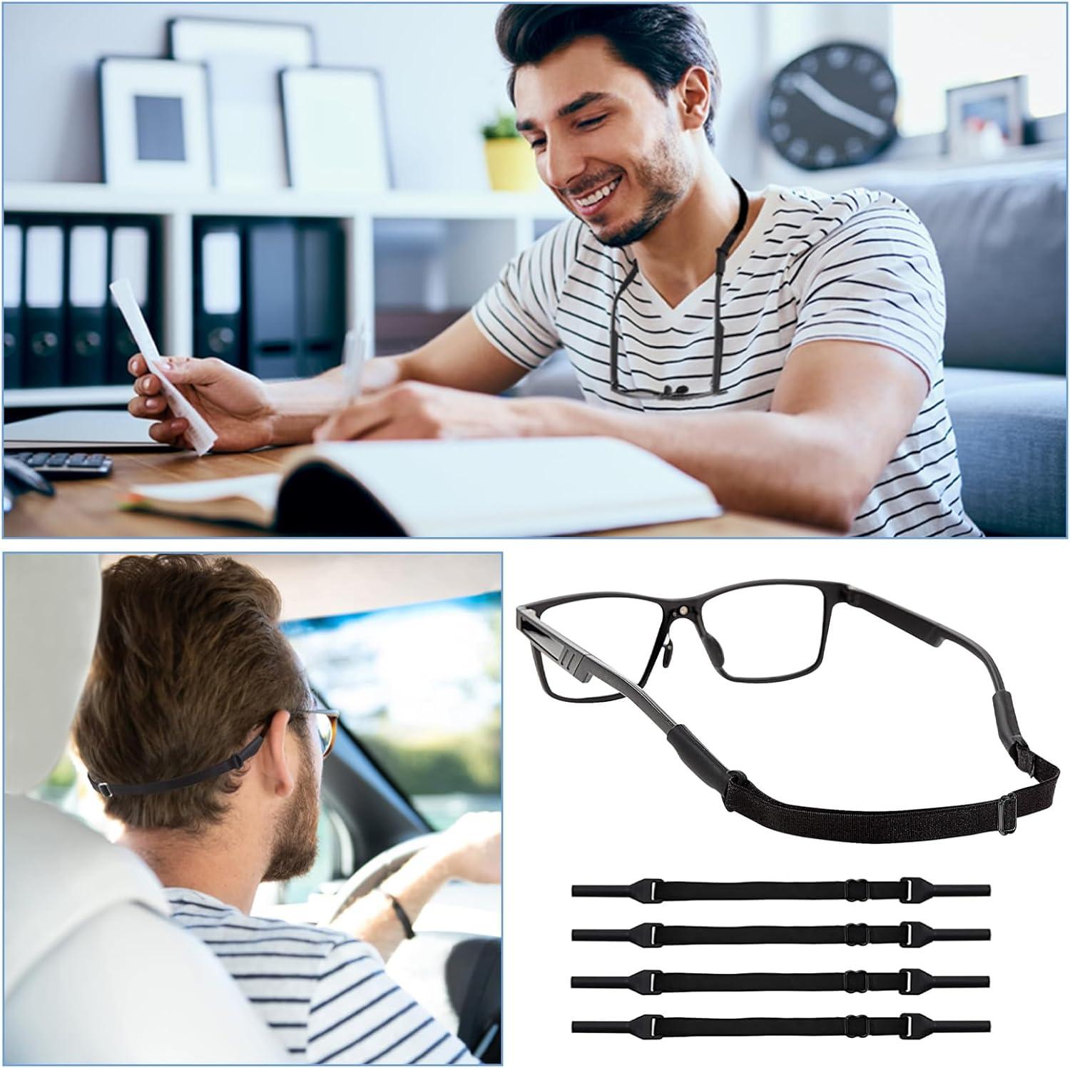 4x Verstelbare Sportbrilbanden – Antislip Elastische Siliconen Brilkoorden met Neuspads – Unisex Zwart