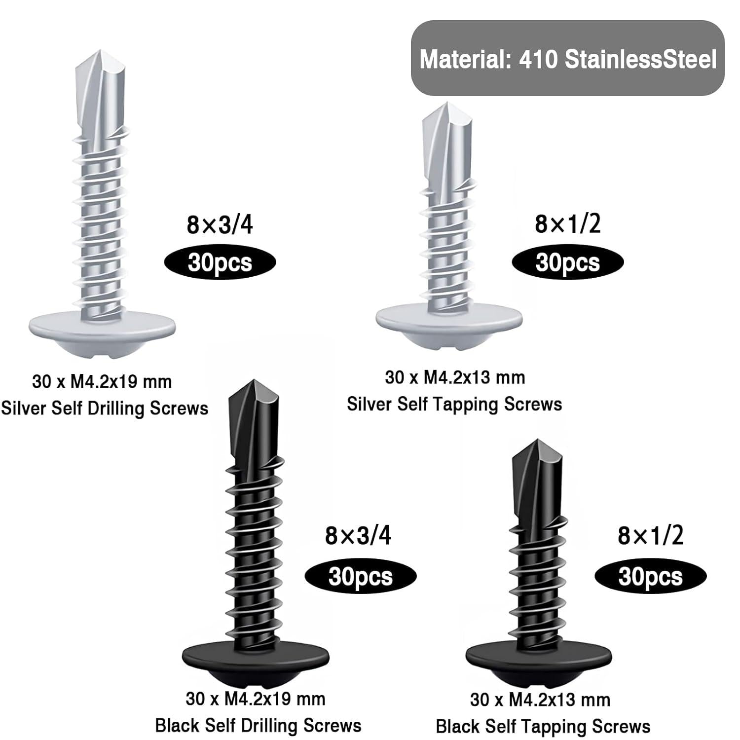 Zelftappende Schroeven Set – 120 Stuks Roestvrij Staal | Torx & Phillips | Voor Metaal, Wand & Hout | M4.2x13mm & M4.2x19mm