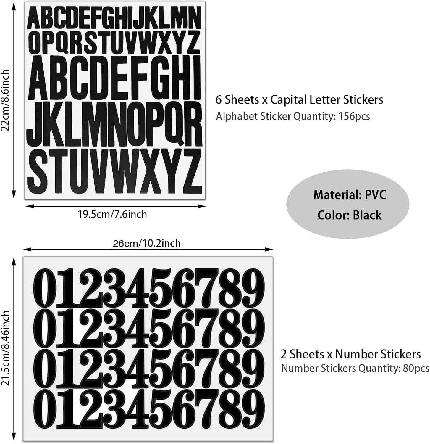 Grote Zelfklevende Letterstickers Set – 8 Vellen – 2,5 cm & 5 cm – Zwart Alfabet & Cijferstickers – Waterdicht Vinyl