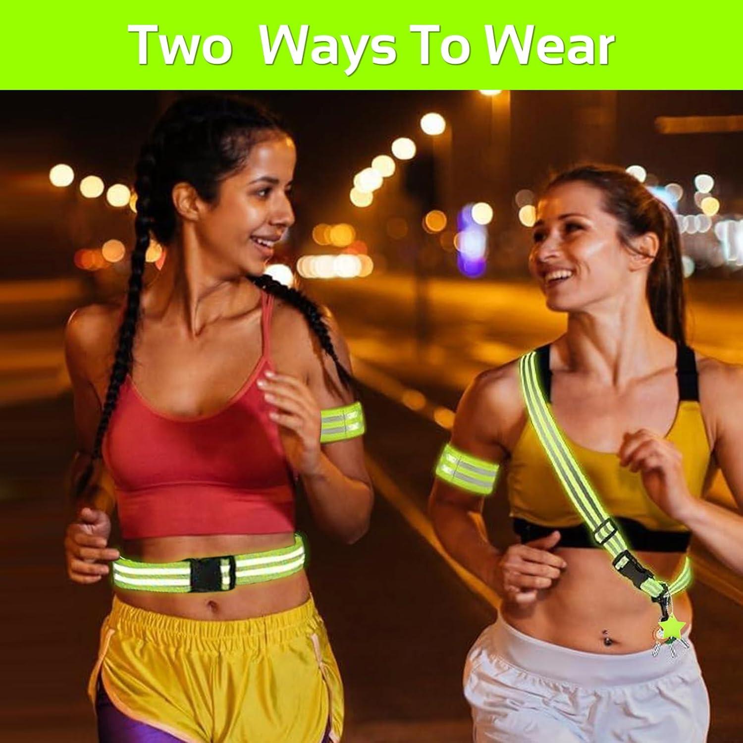 Reflecterende Veiligheidsset – Verstelbare Groene Riem met 7 Reflecterende Banden & Hangers voor Wandelen, Hardlopen & Fietsen
