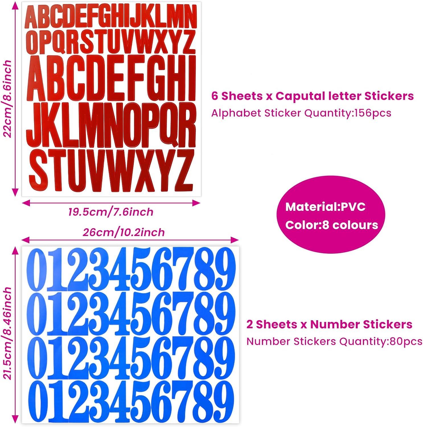 Gekleurde Alfabet- en Cijferstickers – 8 Vellen – 25cm & 5cm Groot – Waterdicht Vinyl – Zelfklevende Stickers voor Knutselen & Scrapbooking