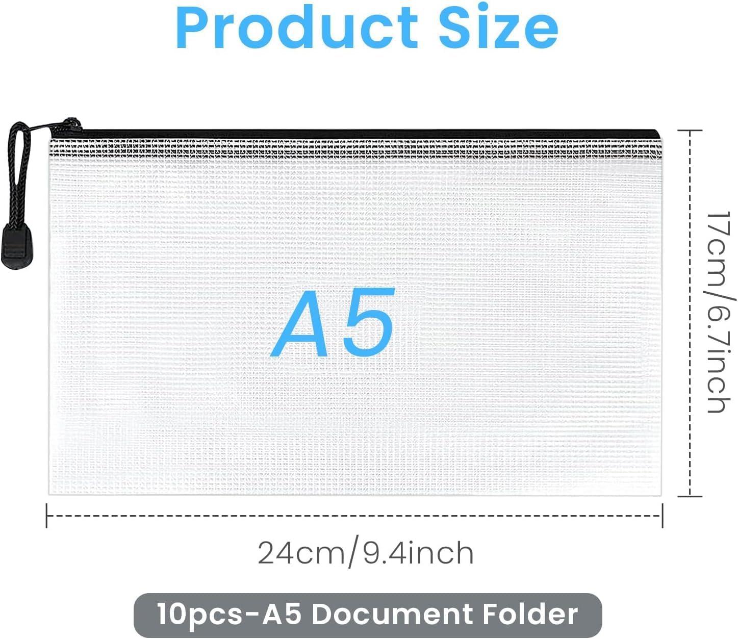 🗂️ Documententas A5 – Set van 10 Transparante Waterdichte Mesh Tassen.
