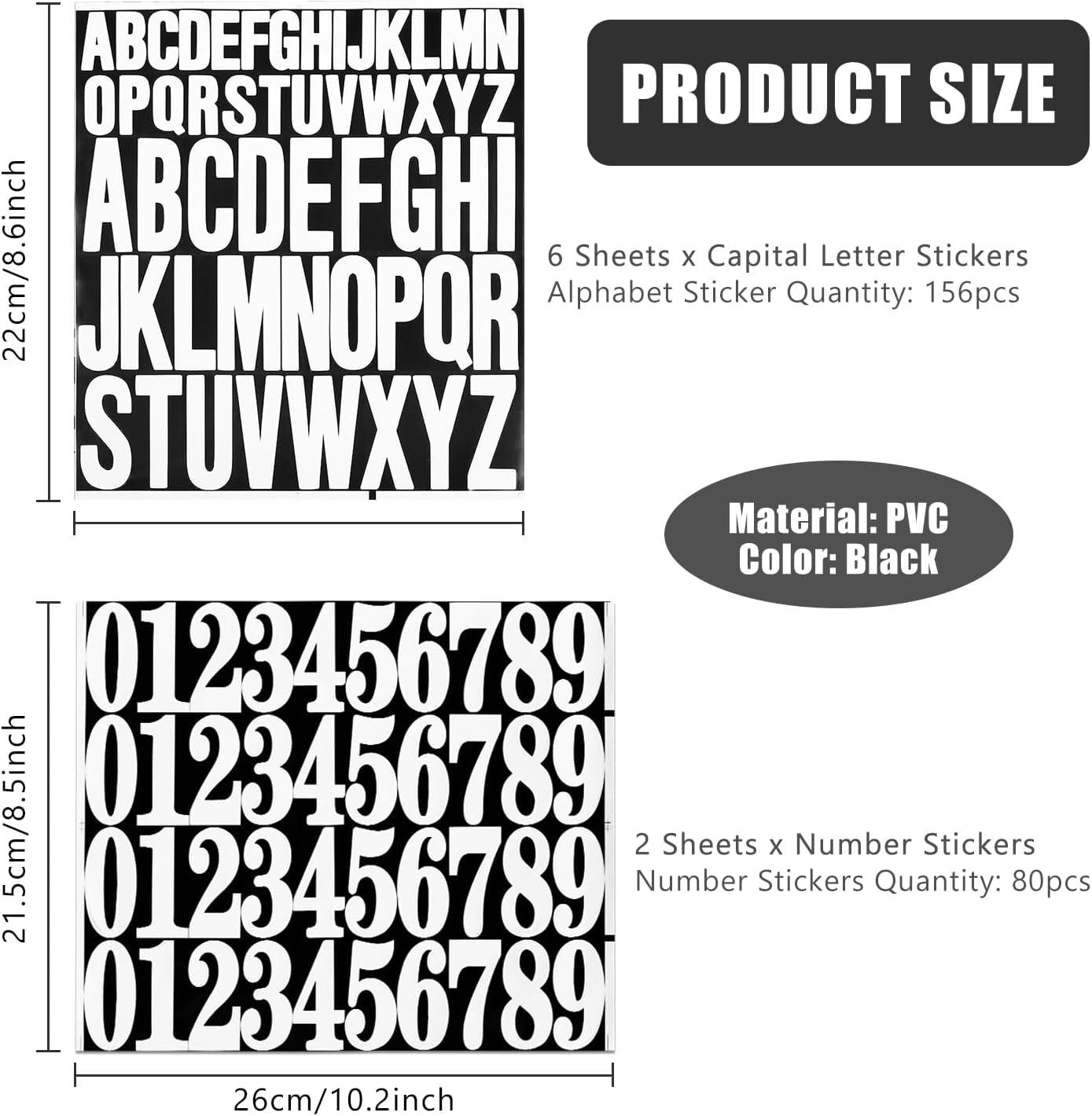 Alfanumerieke Stickers Set – 8 Vellen Waterdicht Vinyl – 25cm & 5cm Grote Letters en Cijfers – Witte Stickers voor Knutselen, Scrapbooking & Brievenbussen