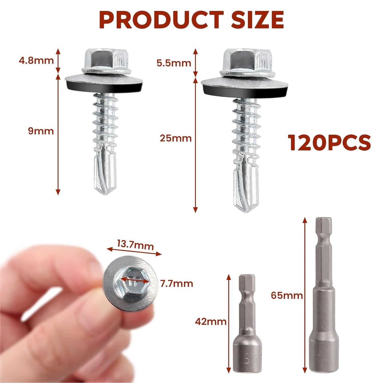elftappende Schroevenset met Afdichtschijf & Bitset – 104 Stuks Verzinkt Staal (M8 4.8x19mm & 4.8x25mm) – Voor Trapeziumplaten & Metaalconstructies