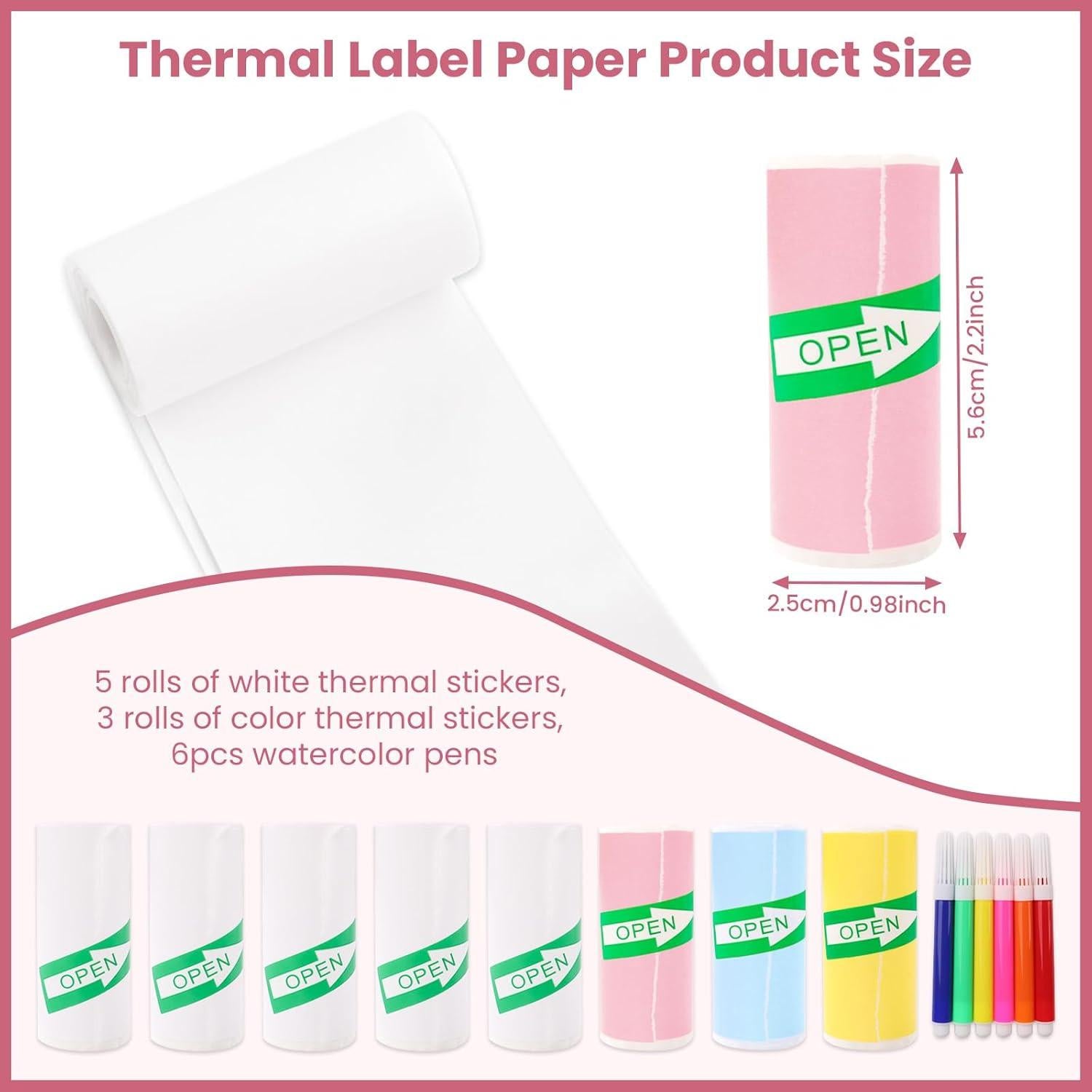 8 Rollen Gekleurd Zelfklevend Thermisch Papier voor Mini-Printers en Kindercamera's – Printpapier voor Labelen en Creatief Gebruik