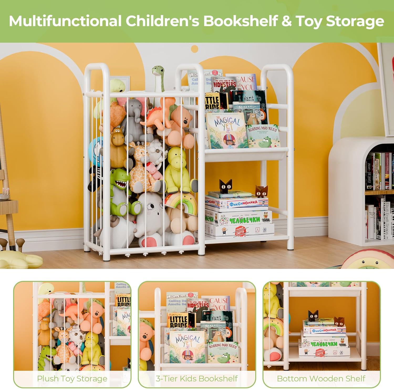 Kinderboekenkast & Speelgoedopberger – 3 Vakken – Wit – Organizer voor Kinderkamer