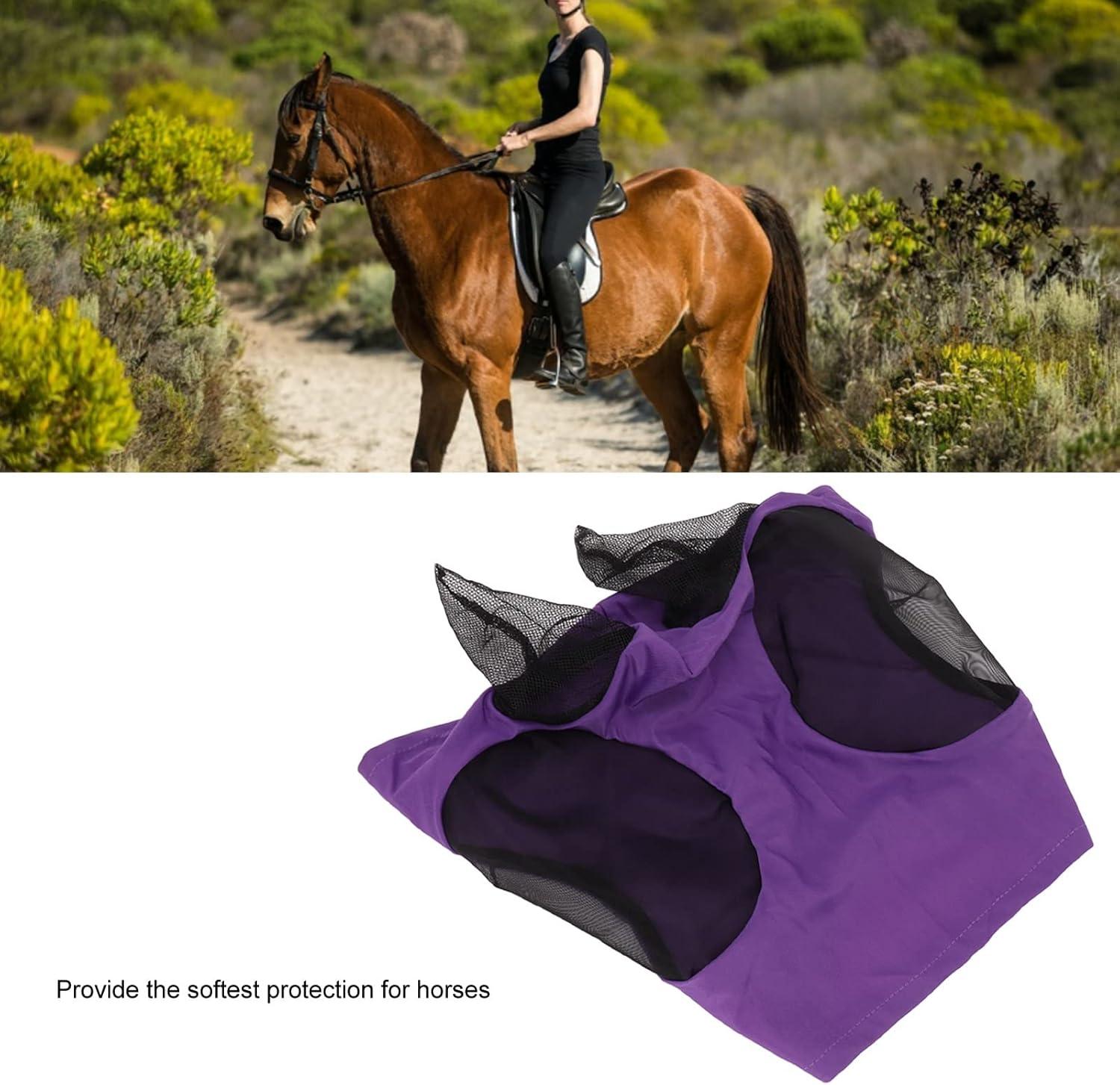 Ademend Elastisch Paardengezichtsmasker met Oorbescherming – Paars – Comfortabel Masker voor Paardrijden
