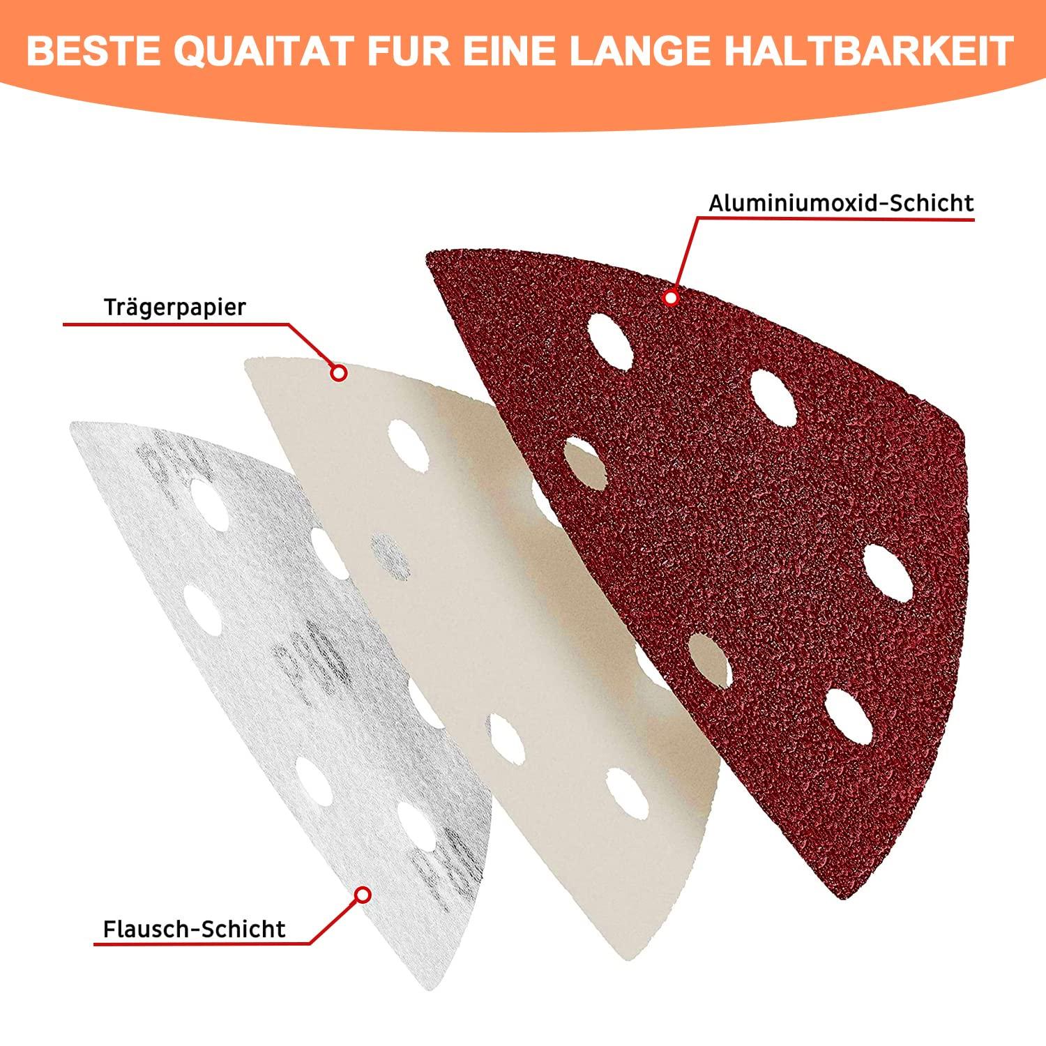 60 Stuks Driehoek Schuurpapier 93x93x93 mm – 6 Gaats Klittenband – Korrel 40 t/m 240 – Voor Mouse & Multischuurmachine
