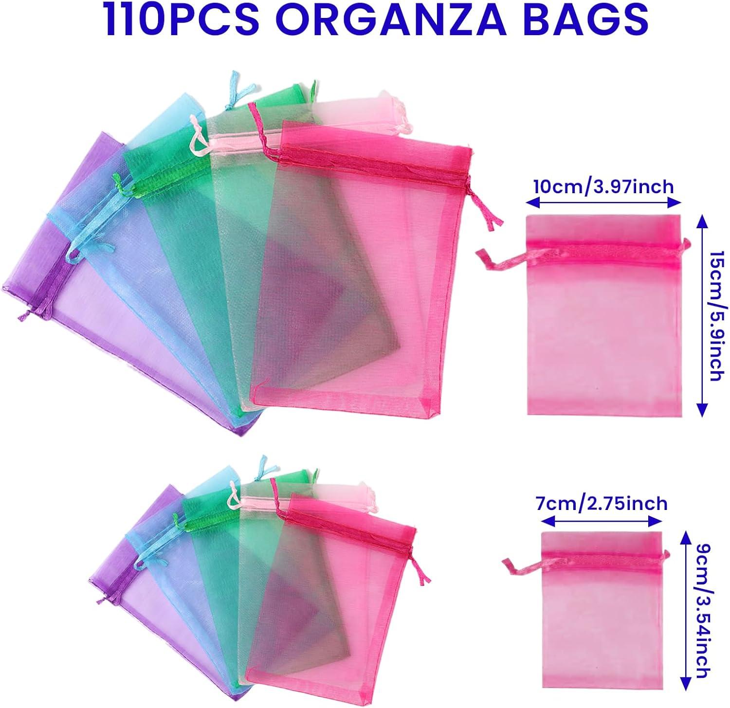 Organza Zakjes 110 Stuks – Mix Kleuren Cadeauzakjes met Trekkoord – 7x9cm & 10x15cm – Bruiloft, Verjaardag, Kerst & Sieraden Geschenkverpakking