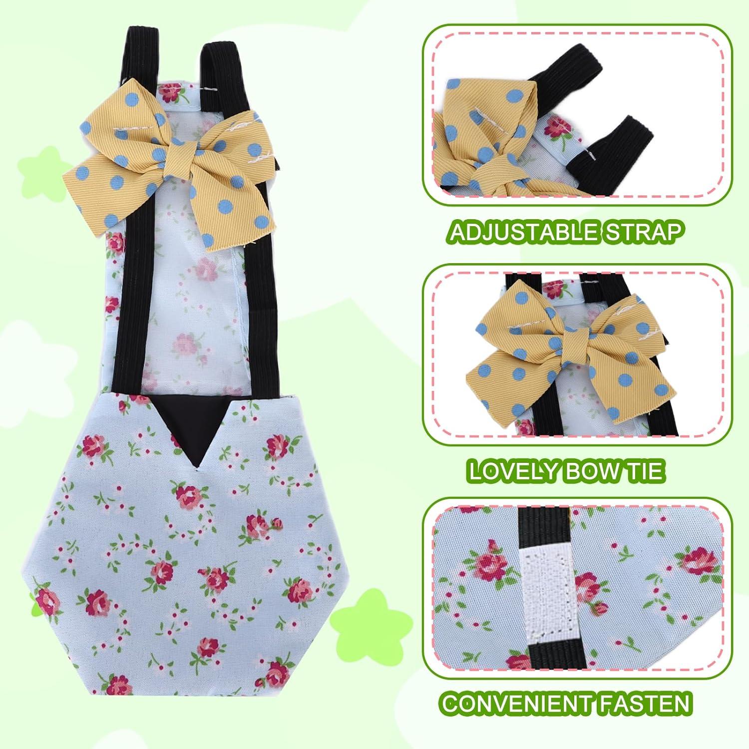 Wasbare en Verstelbare Luier voor Huisdier Kip, Eend en Ganzen – Herbruikbare Doek met Blauwe Bloemenprint (M)