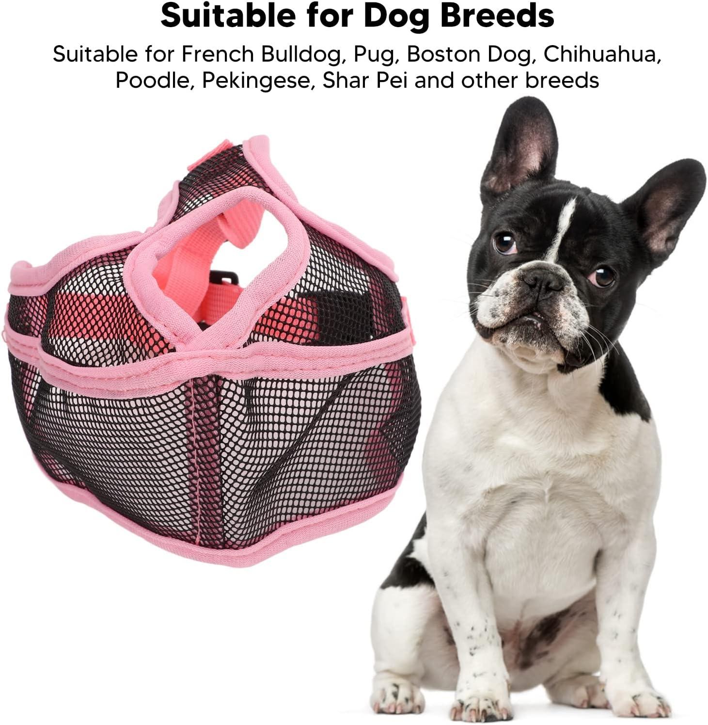 Ademend Mesh Muilkorf voor Korte Snuit Honden (Bulldog, Chihuahua) – Voorkom Bijten, Blaffen & Kauwen