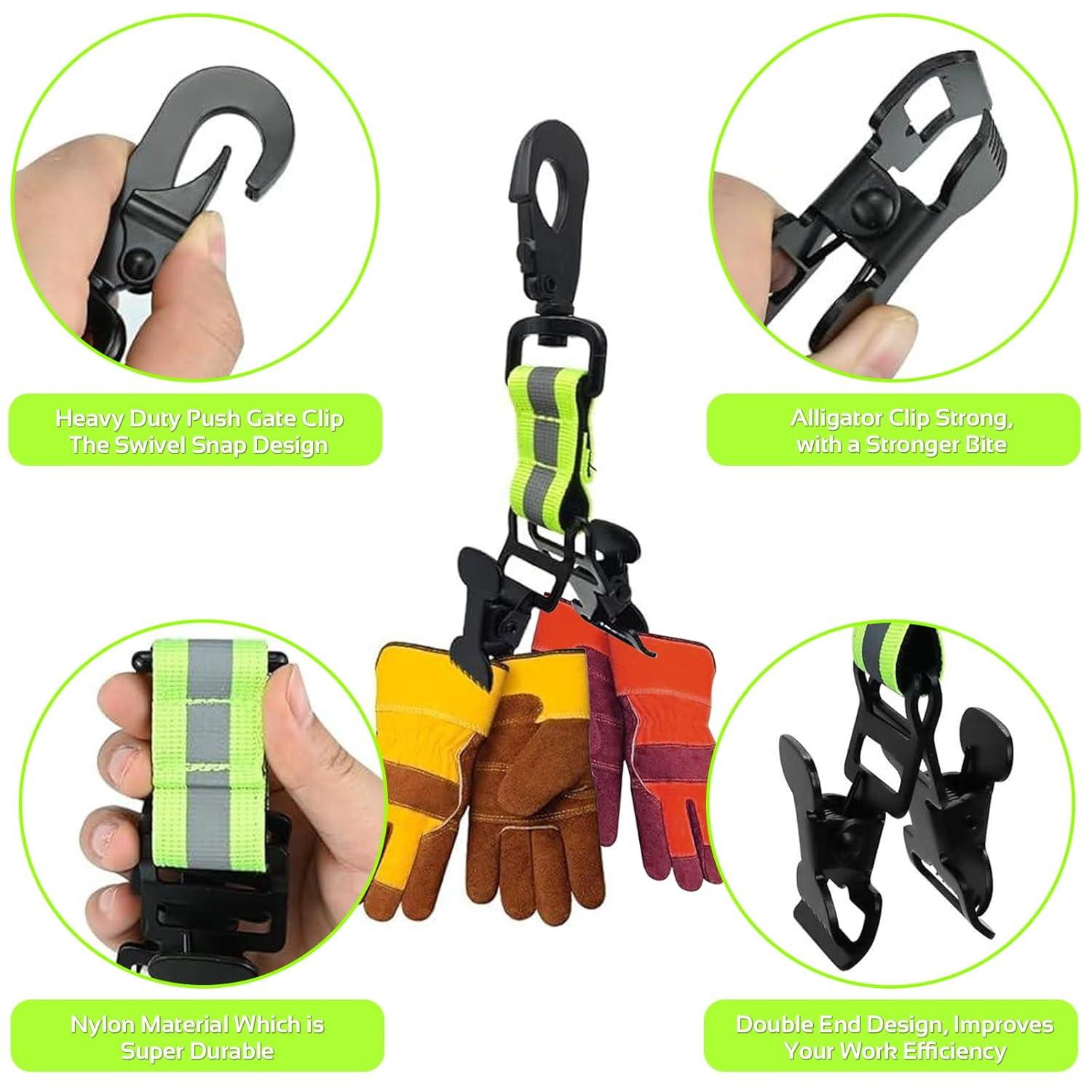 Reflecterende Handschoenklemmen met Dubbele Clip & Metalen Karabijnhaak – Groen