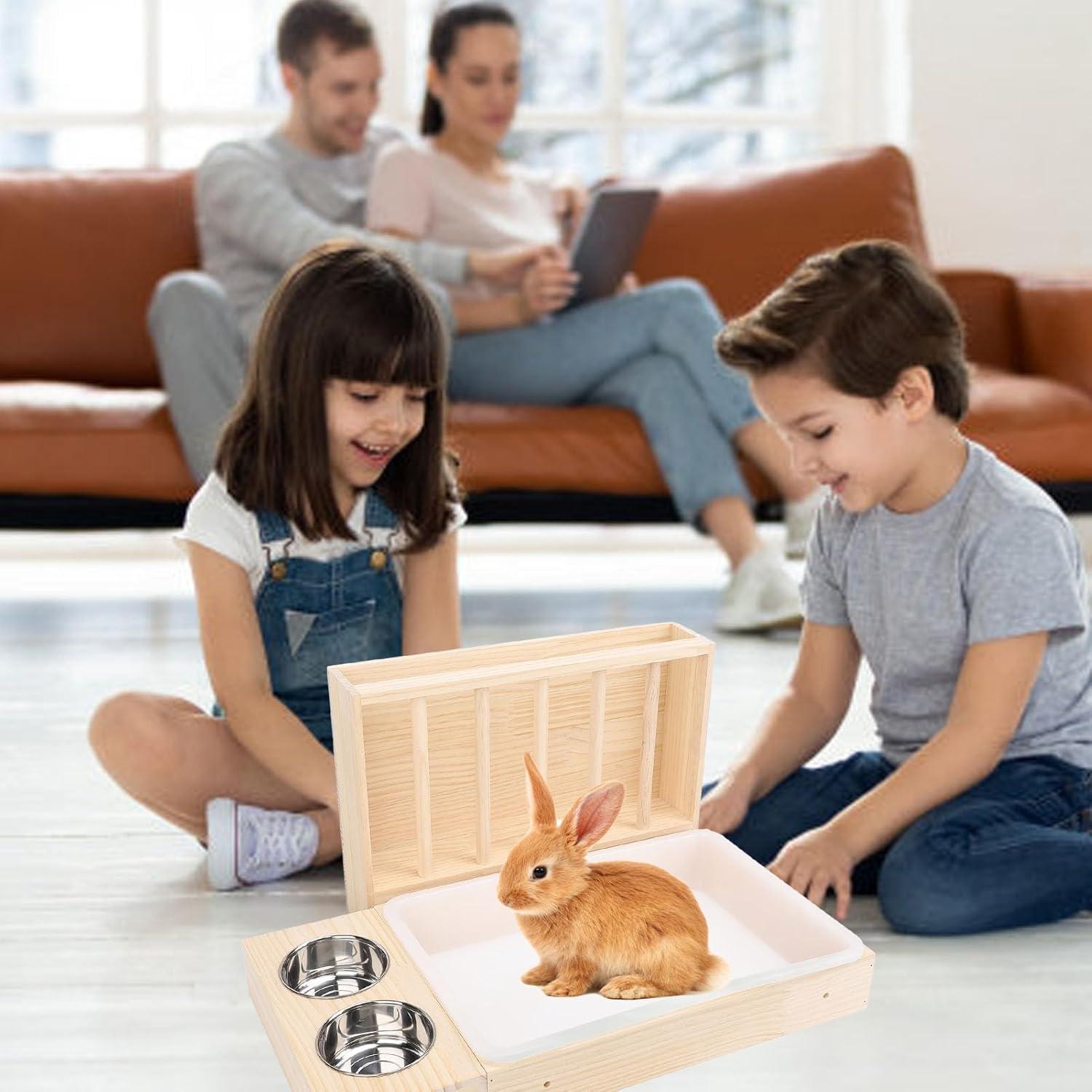 Houten Hooi Feeder voor Konijn, Cavia en Hamster – Puinhoopvrije Voerbak – Stevige Krabber en Voedingshouder.