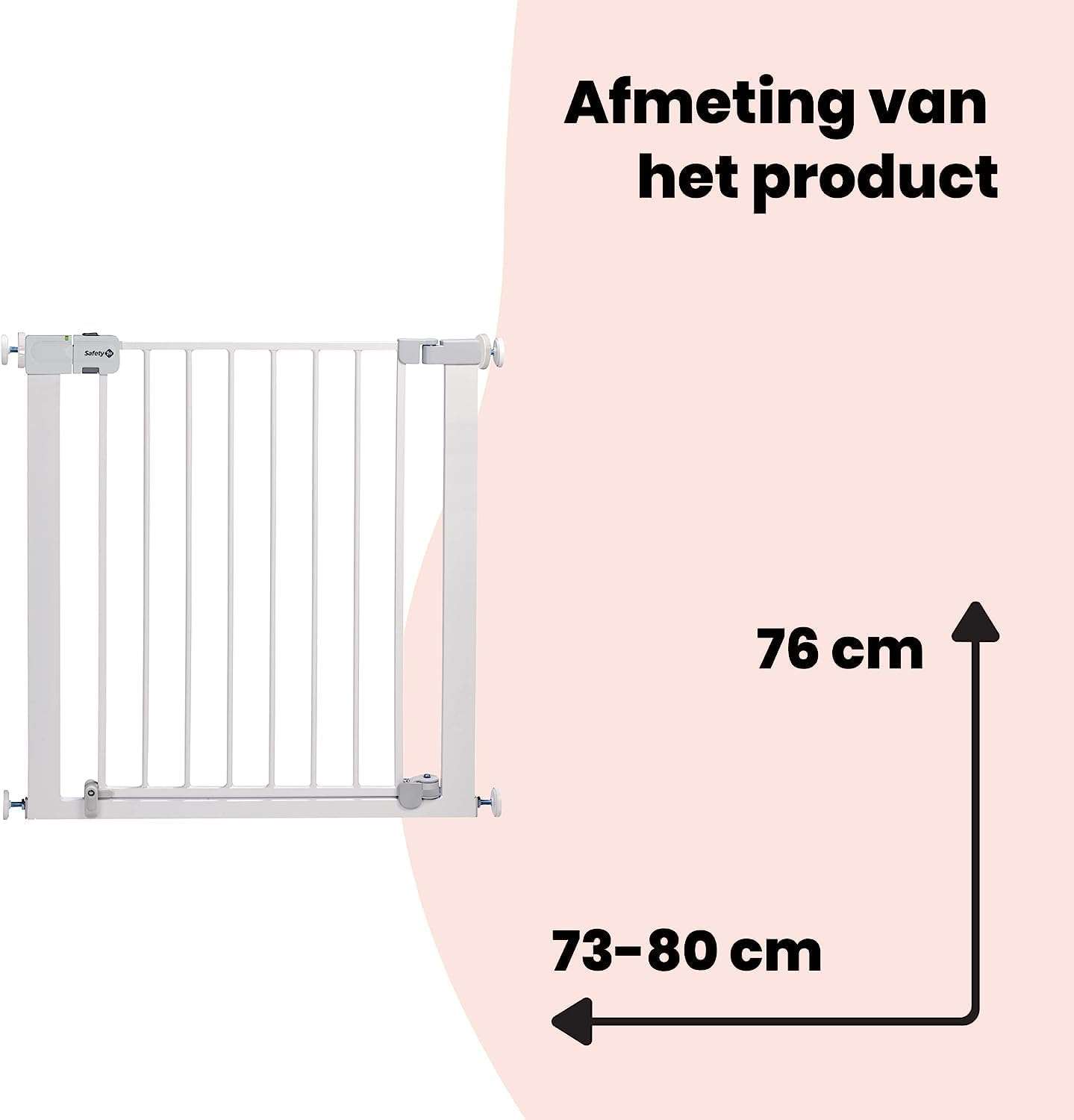 Safety 1st Auto Close Gate, Traphekje zonder boren, Automatisch sluitend veiligheidshek baby, 73–80 cm (max. 136 cm), Zelfklemmend (zonder boren), Met één hand te openen, Tweevoudige sluiting, Wit