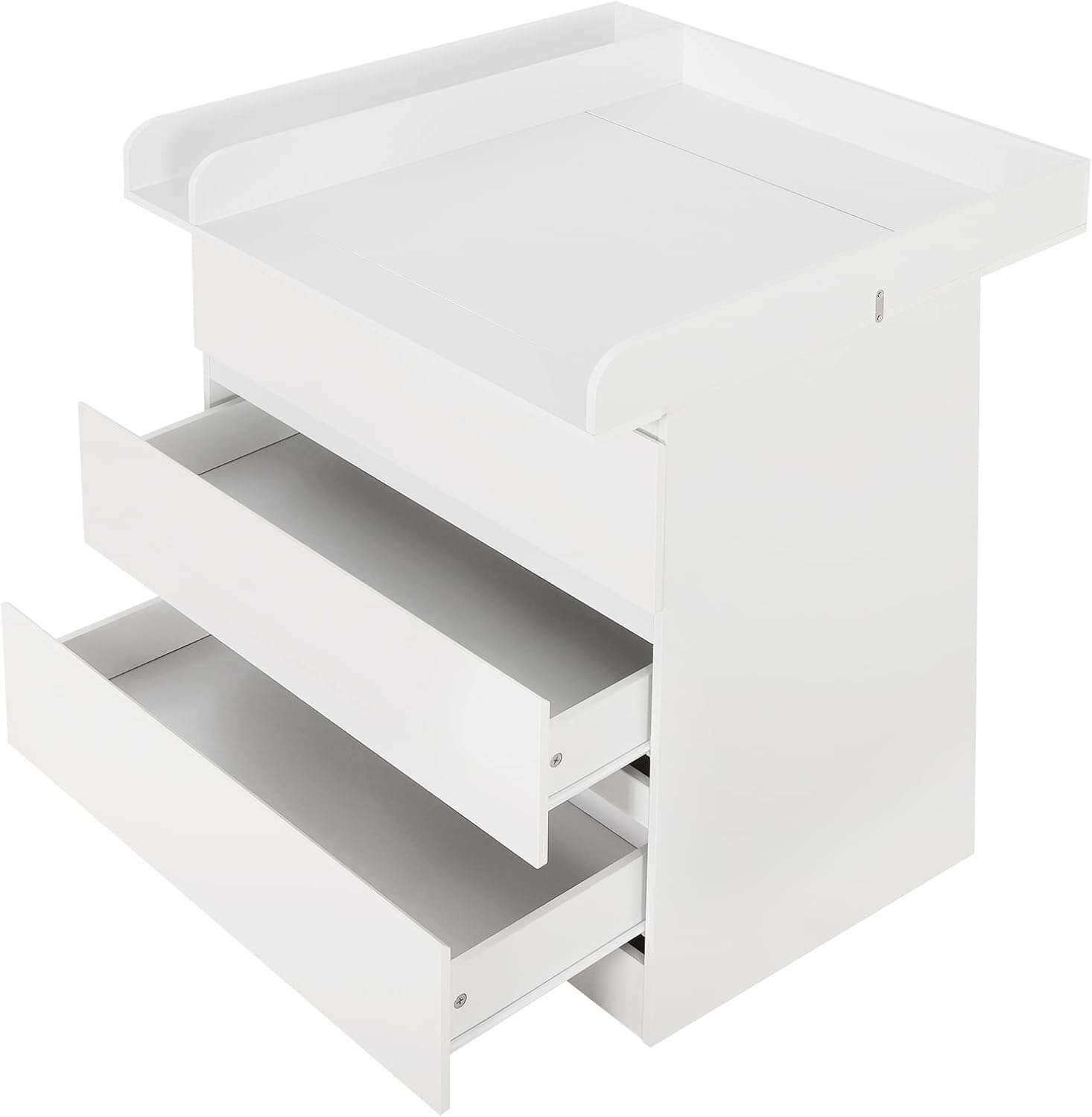 commode met aankleedkussen, ladekast met 3 lades, commode met geluidsarme metalen rails, kantelbeveiliging, 86 cm voor lendenbescherming, wit+Hoogglans Wit