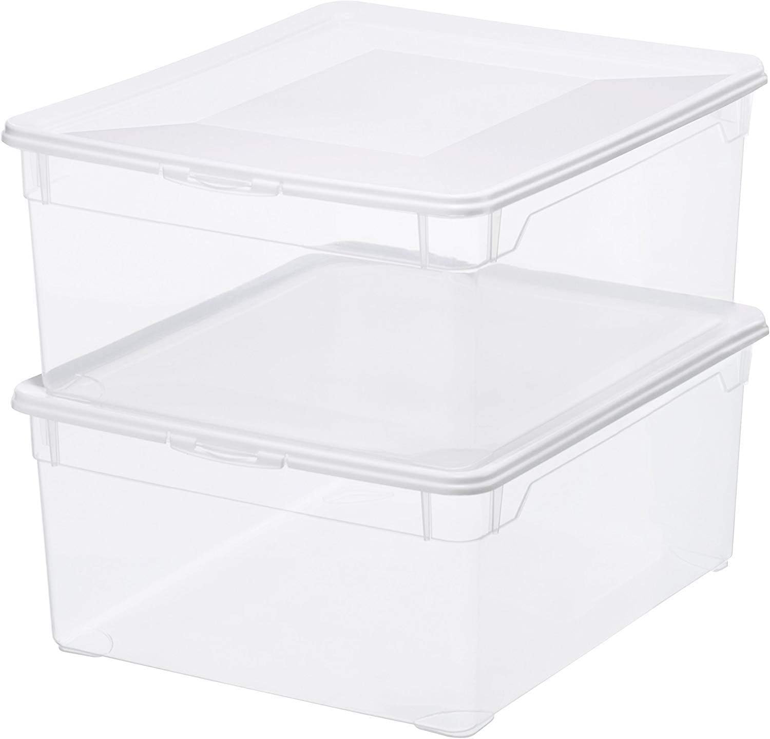 Set van 2 opbergboxen 18l met deksel, Kunststof (PP) BPA-vrij, transparante, 2 x 18l (40.0 x 33.5 x 17.0 cm)