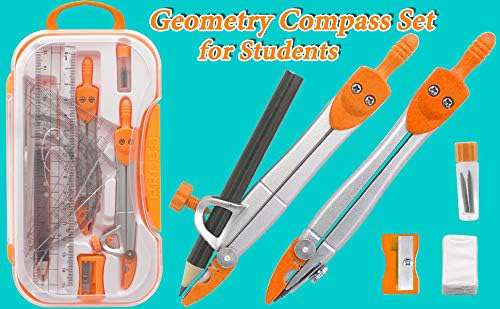 Geometrie passer set Akuoly passer geometrische passer wiskunde met 2 stuks passer, 2 stuks geodriehoek, 15 cm liniaal en gradenboog