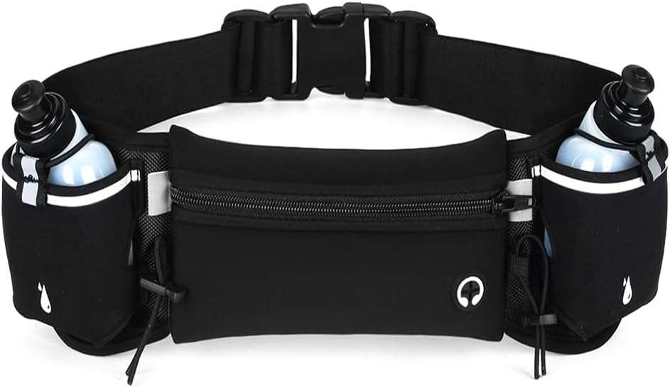 Heuptas, sportheuptas met drinkfles, ademend, met flessenhouder, voor hardlopen, kamperen, klimmen, fietsen, 2, zwart, 25*16*5.2 cm, 1 stuks