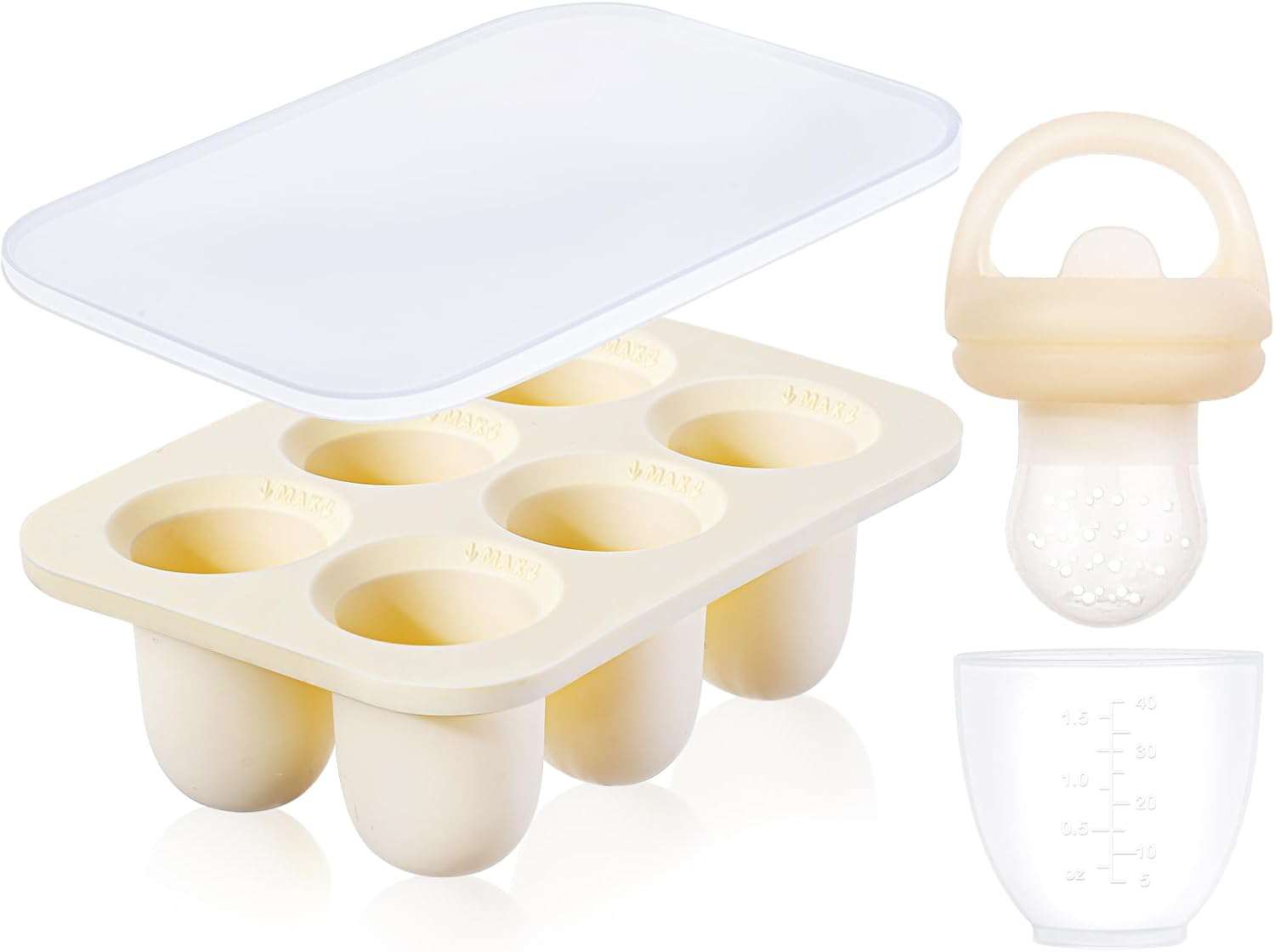 Baby Fruitvoedselset, siliconen fruitvoeder voor baby’s, fopspeen en lolly voor moedermelk, diepvriesbakjes, voorraadbakjes voor babyvoedsel voor veilig zelf voeden van baby’s, groen