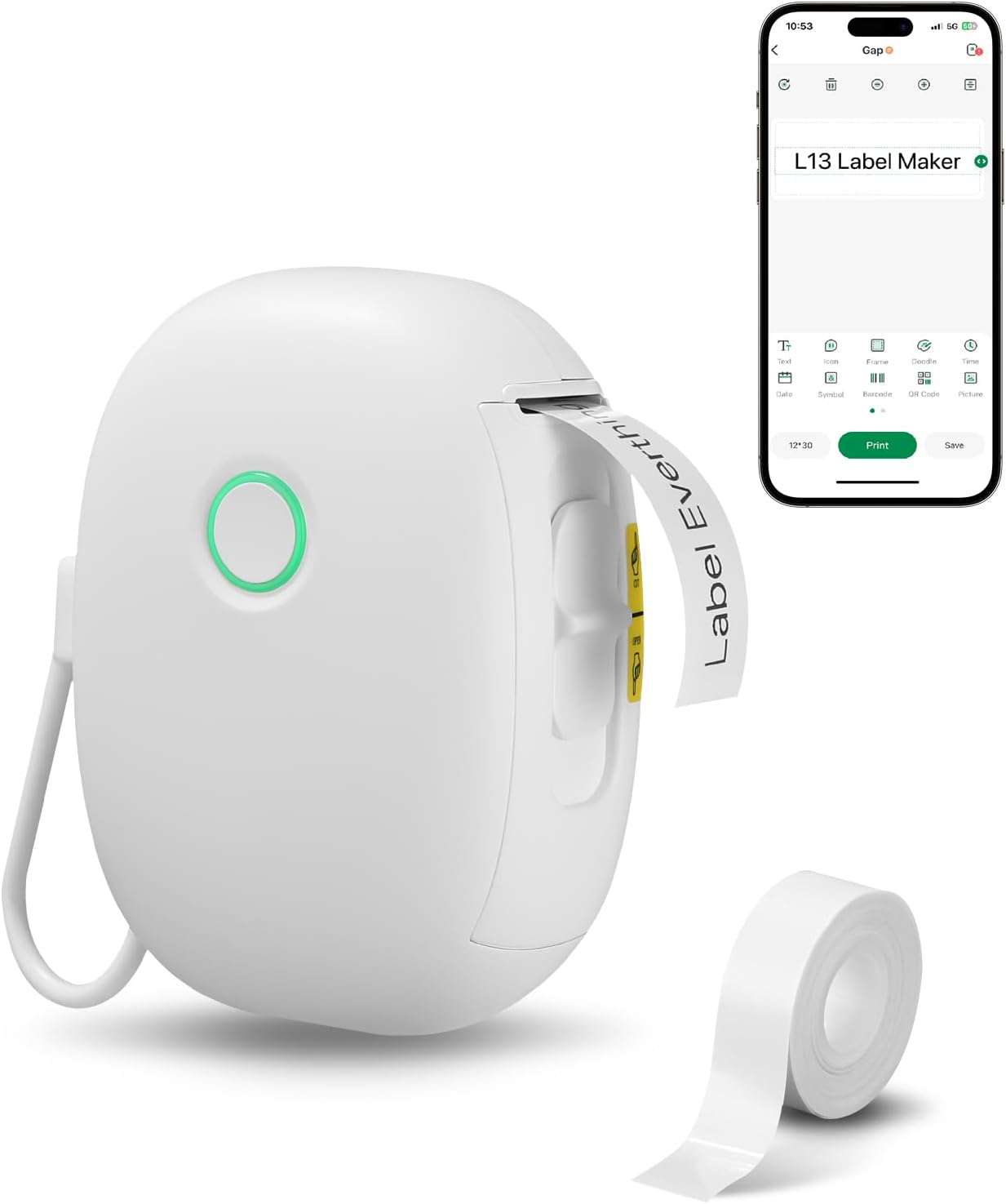 Bluetooth etiketteringsmachine, L13 etiketteringsmachine, laptop thermische etikettenprinter, thuis, school, opslag zelfklevende etikettenprinter, compatibel met iOS en Android