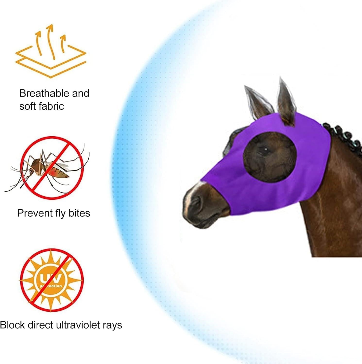 Ademend Elastisch Paardengezichtsmasker met Oorbescherming – Paars – Comfortabel Masker voor Paardrijden