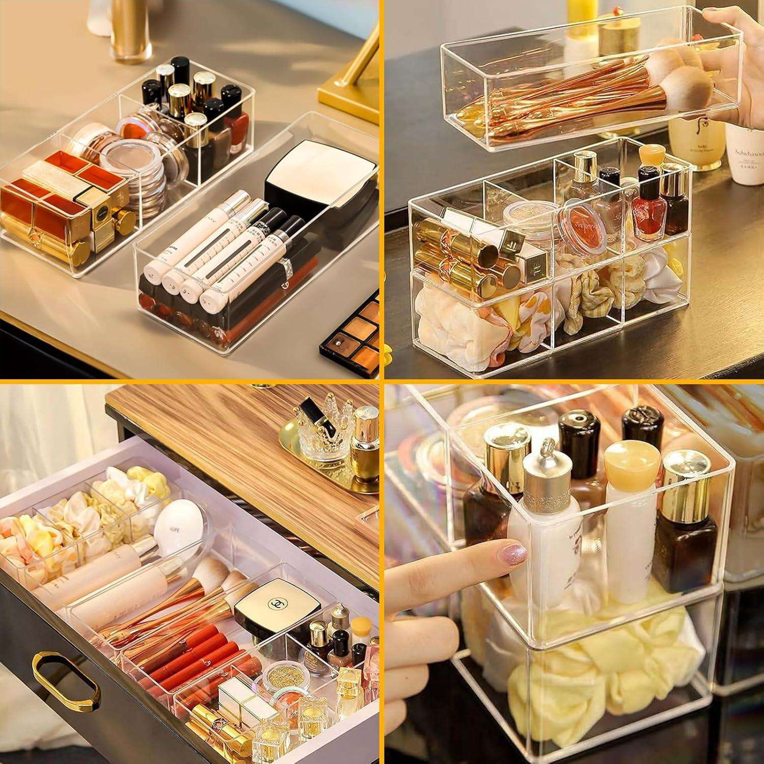 Set van 2 – Make-up Organizer Acryl –Cosmetische Opslag voor Lippenstiften, Sieraden & Haarelastiek