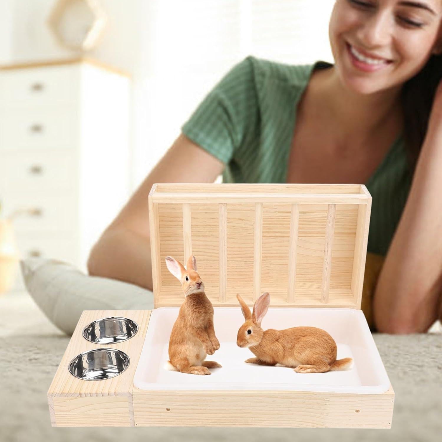 Houten Hooi Feeder voor Konijn, Cavia en Hamster – Puinhoopvrije Voerbak – Stevige Krabber en Voedingshouder.