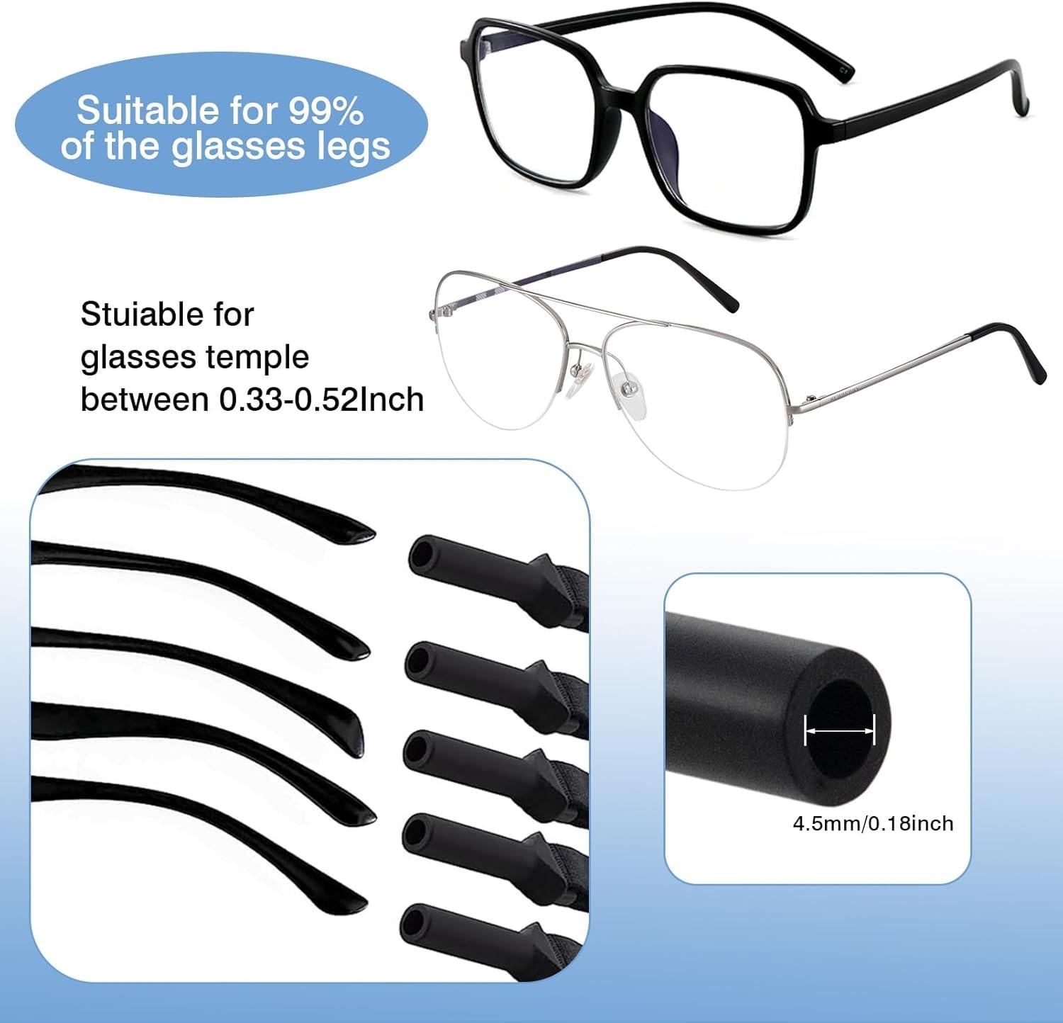 4x Verstelbare Sportbrilbanden – Antislip Elastische Siliconen Brilkoorden met Neuspads – Unisex Zwart