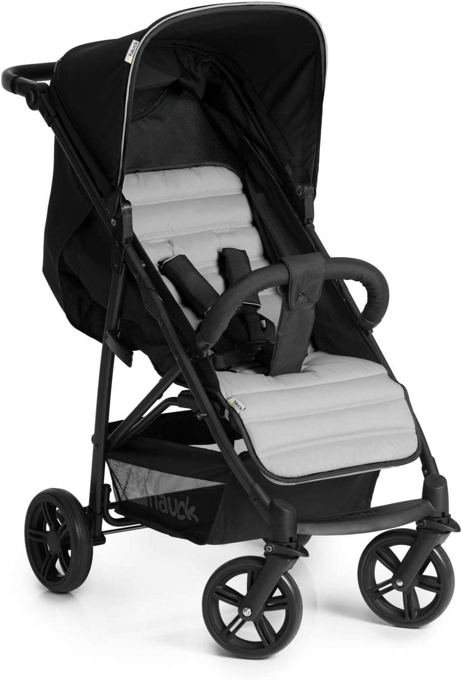 buggy tot 25 kg met ligstand vanaf geboorte, klein inklapbaar met één hand, in hoogte verstelbare duwstang, grote mand, grijs (caviar)/zilver