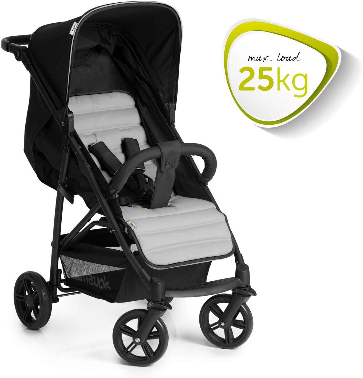 buggy tot 25 kg met ligstand vanaf geboorte, klein inklapbaar met één hand, in hoogte verstelbare duwstang, grote mand, grijs (caviar)/zilver