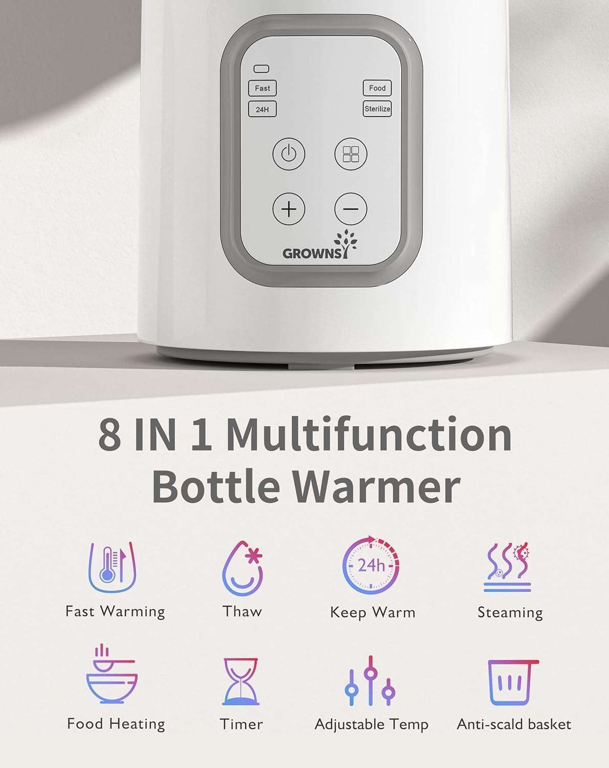 Flesverwarmer voor baby's, sterilisator voor babyflessen, 8-in-1 Fast babyvoeding, warm houden van babyvoeding en ontdooien, BPA-vrije fleswarmer, babyvoedingwarmer met lcd-display