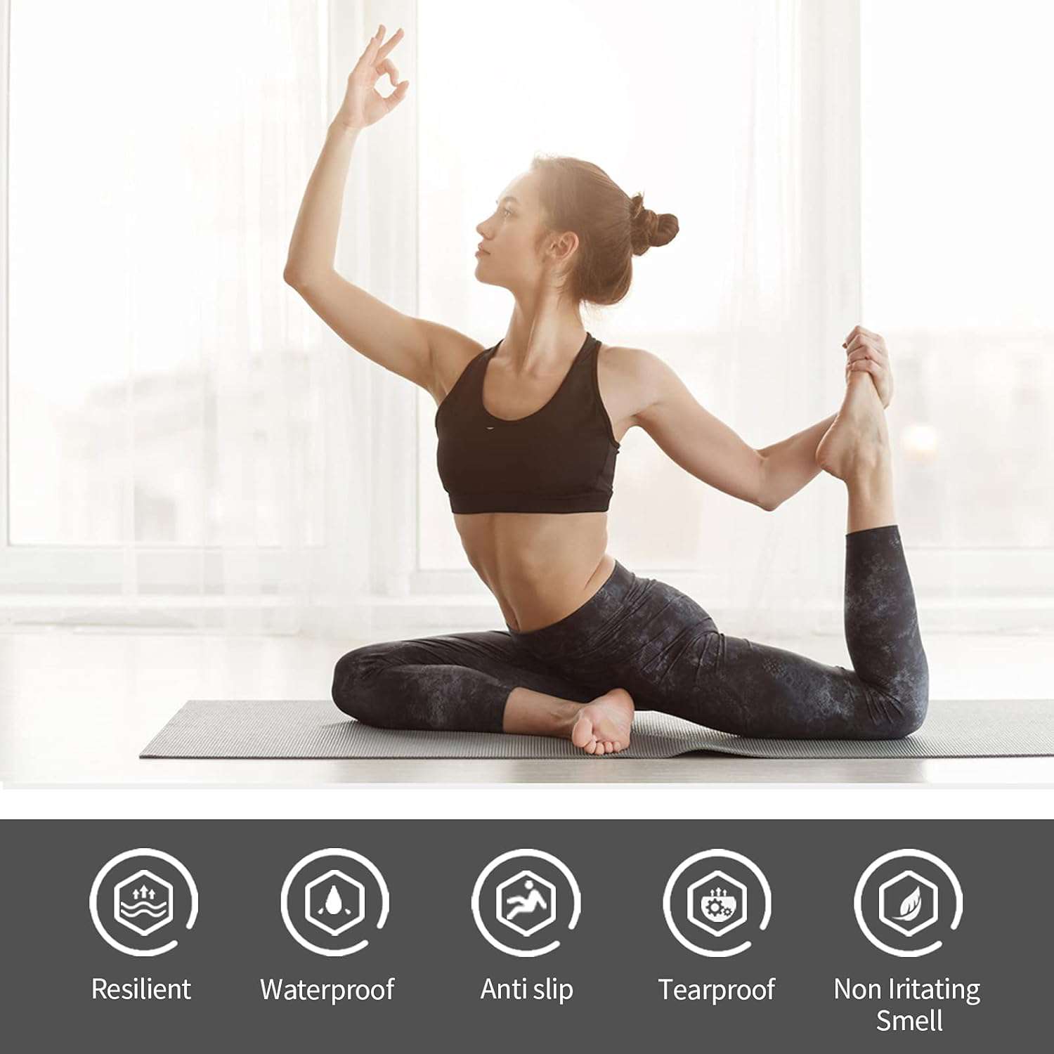 Yogamat, antislip, fitnessmat, milieuvriendelijke TPE-sportmat met draagriem, gymnastiekmat voor pilates, yoga, workout, 183 x 61 x 0,6 cm