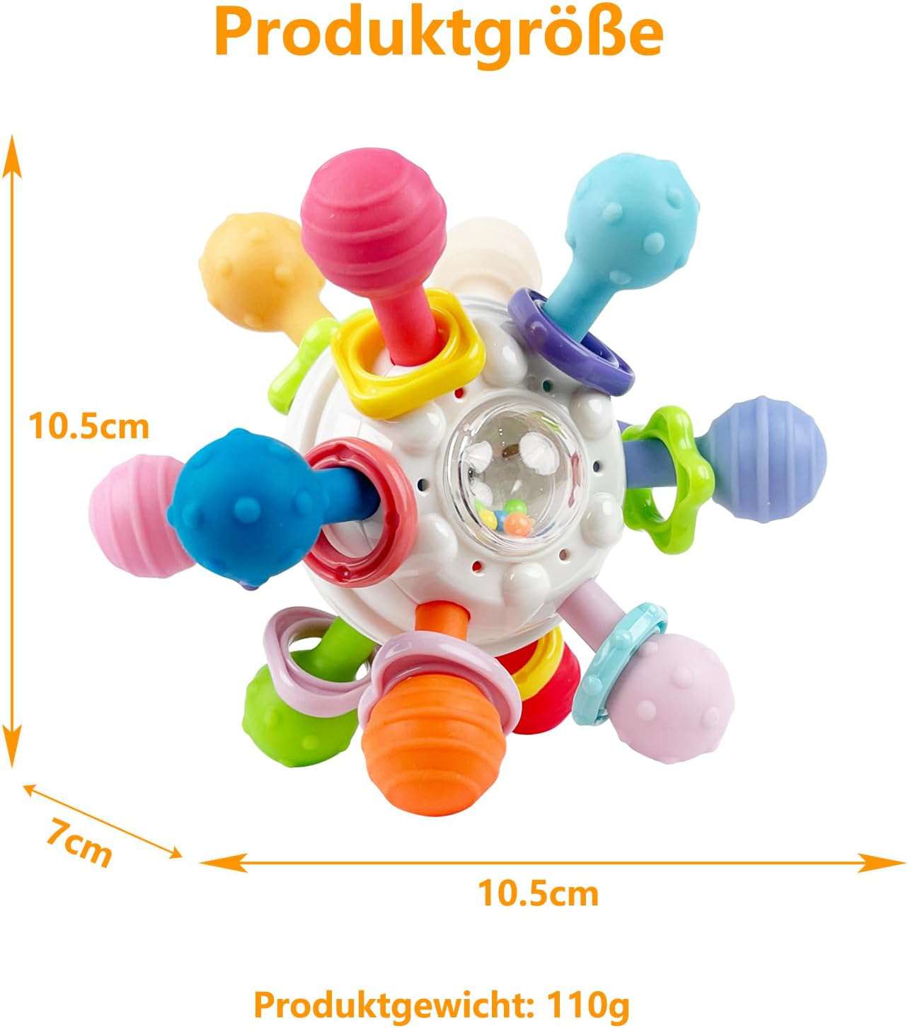 Bijtspeelgoed voor baby's vanaf 3 maanden, sensorisch, rammelaar, grijpbal, babyspeelgoed van siliconen, Montessori-motoriekspeelgoed, babycadeau vanaf 0/6/9 maanden - 1 jaar