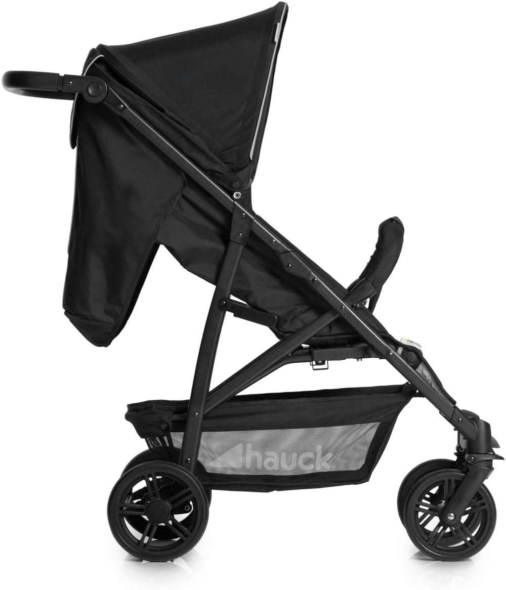 buggy tot 25 kg met ligstand vanaf geboorte, klein inklapbaar met één hand, in hoogte verstelbare duwstang, grote mand, grijs (caviar)/zilver