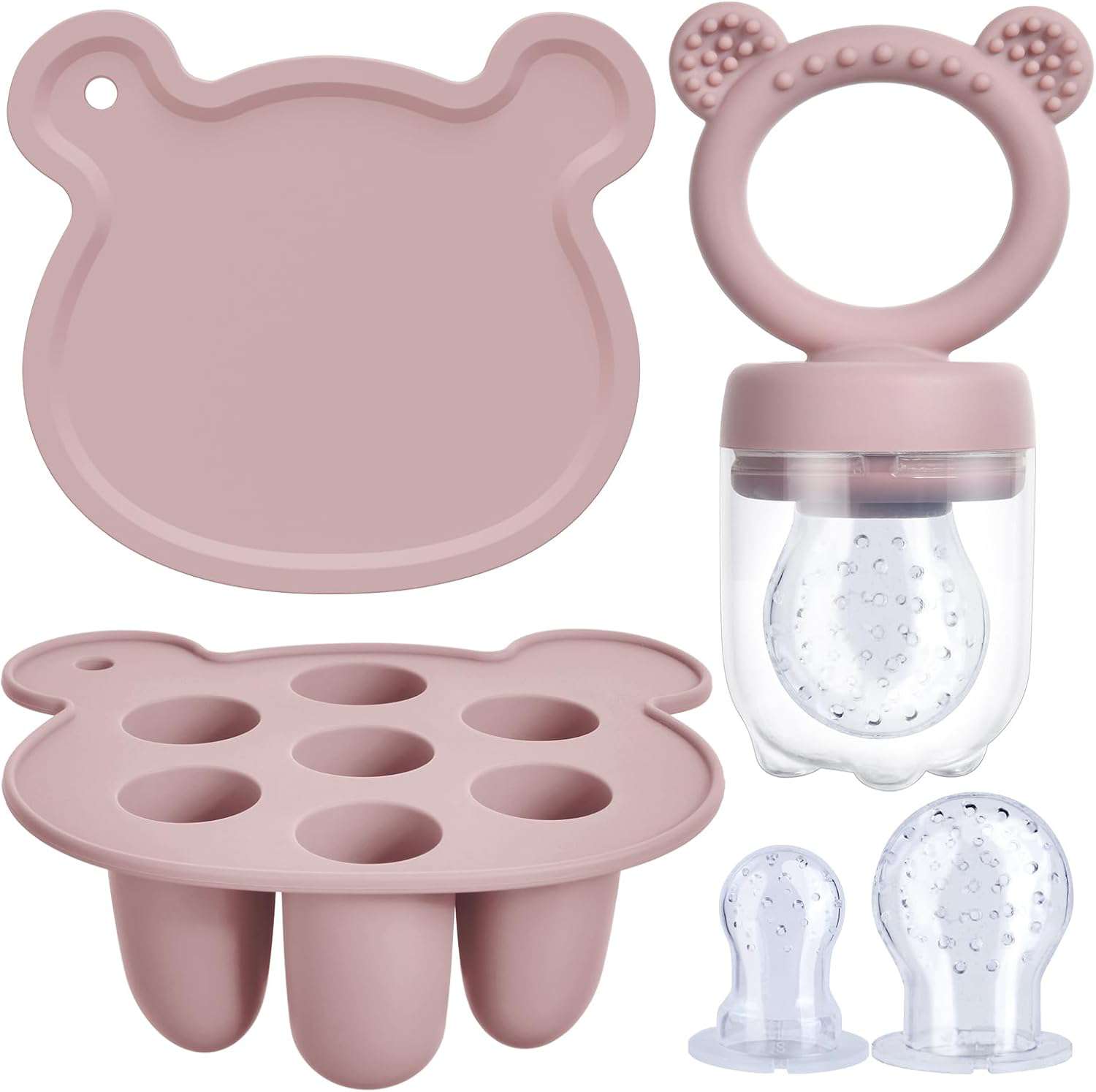 Baby Fruitvoedselset, siliconen fruitvoeder voor baby’s, fopspeen en lolly voor moedermelk, diepvriesbakjes, voorraadbakjes voor babyvoedsel voor veilig zelf voeden van baby’s, groen