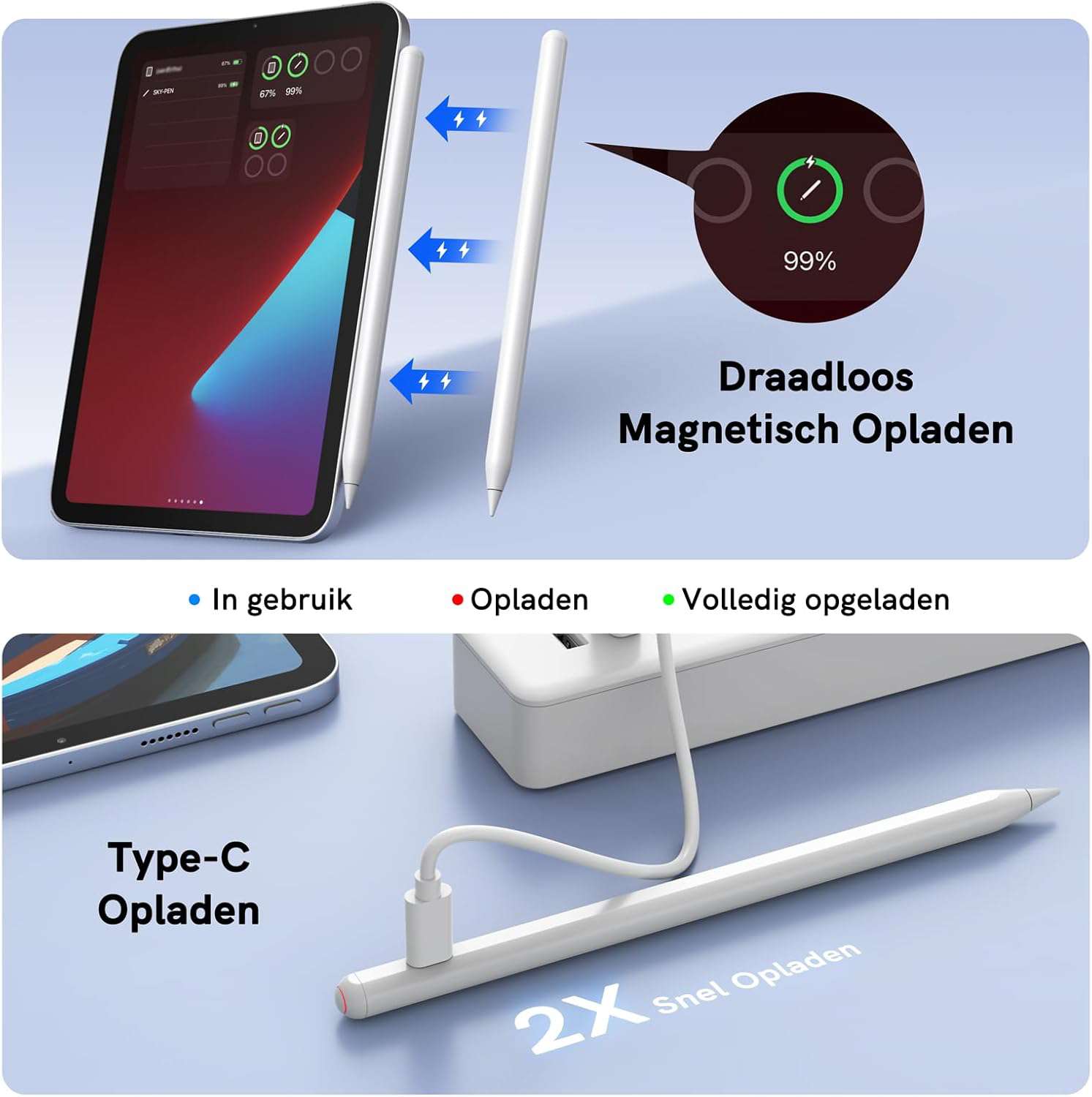 Alternatief Appl Pencil Stylus Pen voor iPad 2018-2024 met Magnetic Opladen&Palm Rejection Compatibel met iPad Pro 11/12.9, iPad Air 3/4/5, iPad na 2018