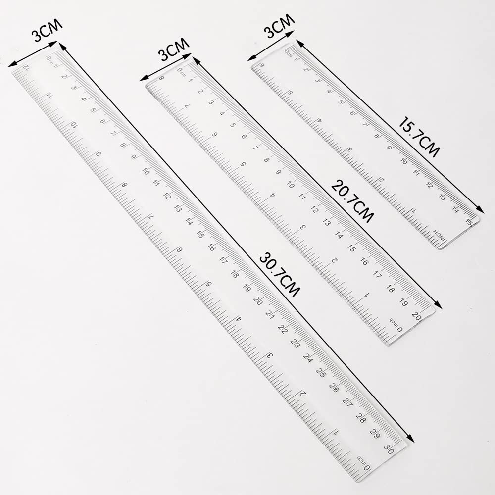 Plastic linialen, 15 cm, 20 cm, 30 cm, liniaal, transparant, flexibele precisieliniaal, meetgereedschap, flexibele precisieliniaal voor school, kantoor, thuis (6,8 x 30 cm)