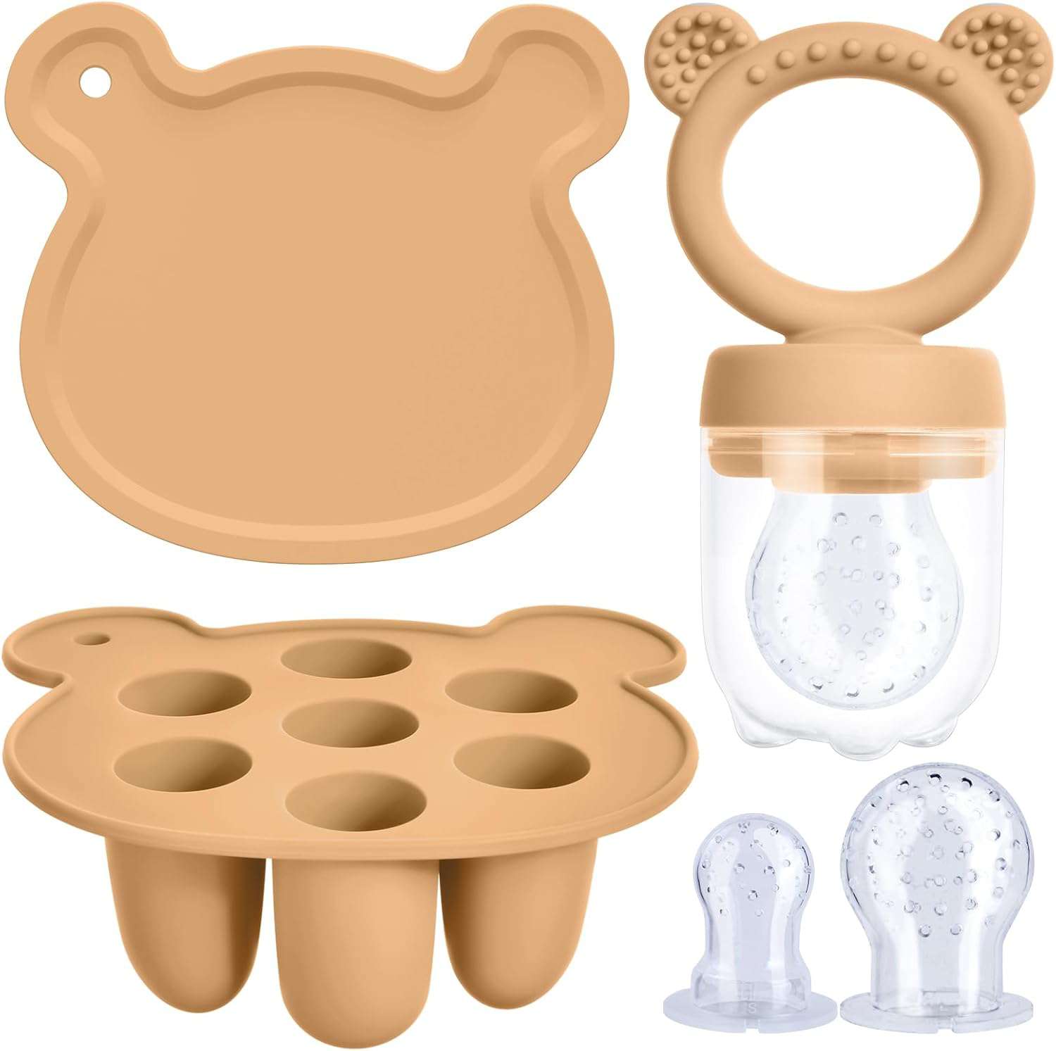 Baby Fruitvoedselset, siliconen fruitvoeder voor baby’s, fopspeen en lolly voor moedermelk, diepvriesbakjes, voorraadbakjes voor babyvoedsel voor veilig zelf voeden van baby’s, groen