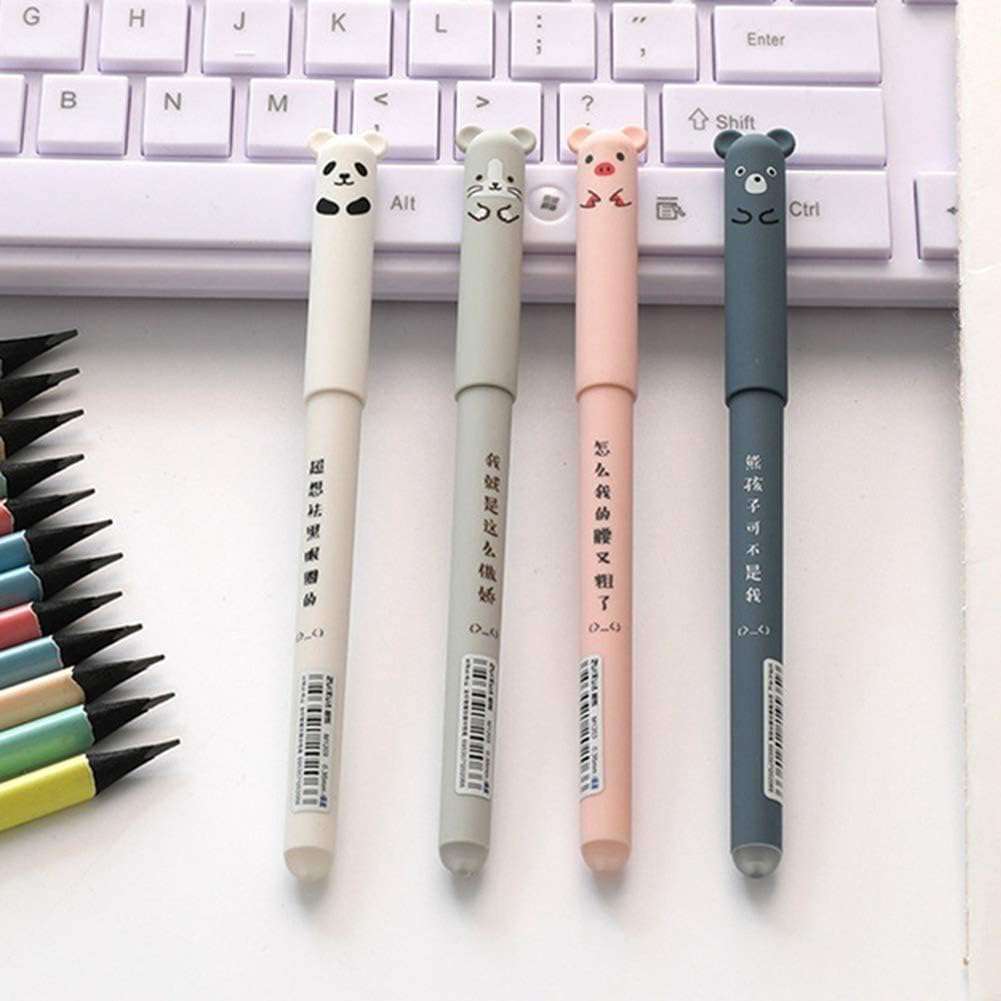 Gelpen, 0,35 mm, schattig cartoon-dier, uitwisbaar, blauwe inkt, voor studenten, schrijfwaren, kantoor, cadeau, 4 stuks, eenheidsmaat, willekeurige kleurkeuze