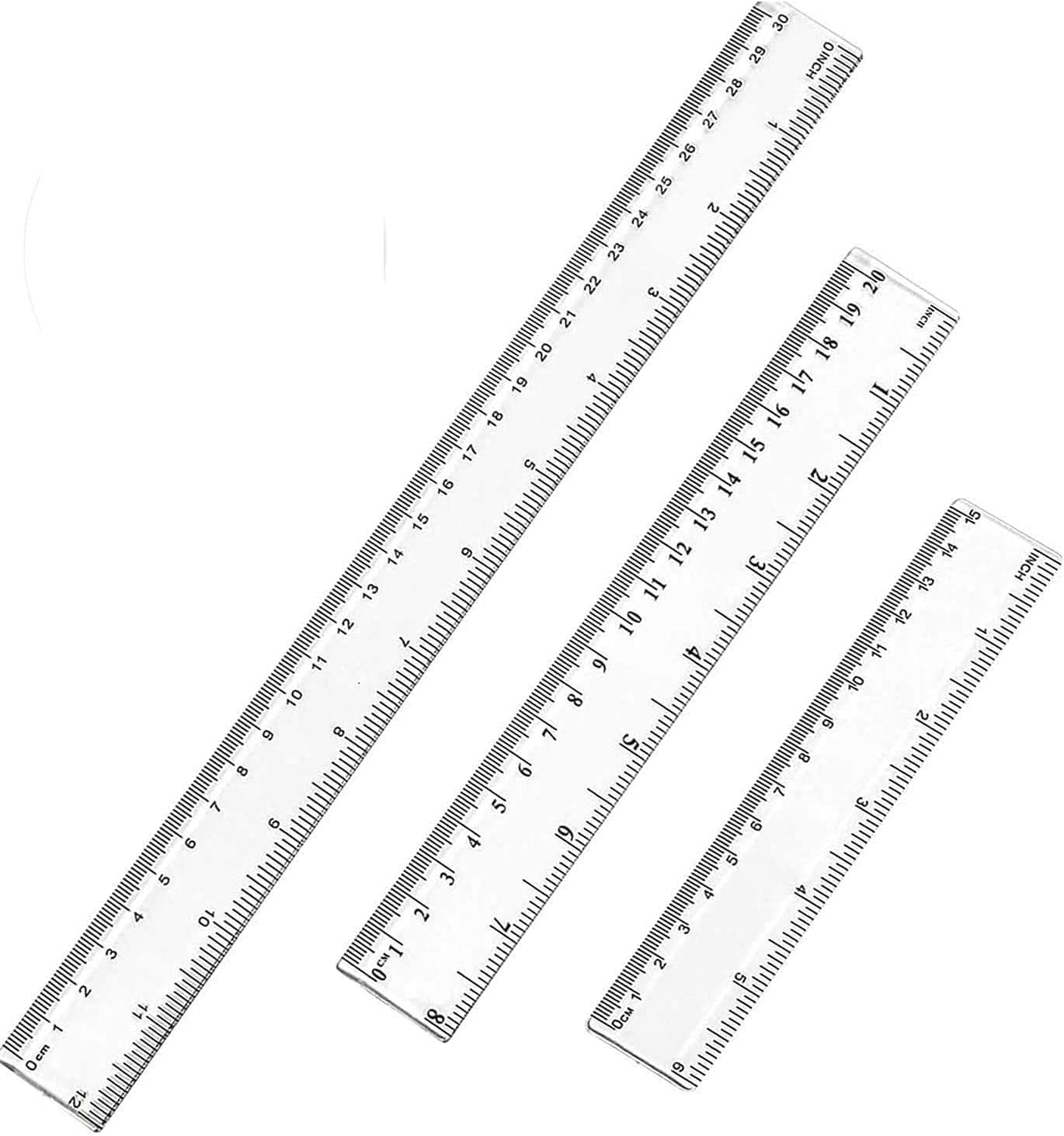 Plastic linialen, 15 cm, 20 cm, 30 cm, liniaal, transparant, flexibele precisieliniaal, meetgereedschap, flexibele precisieliniaal voor school, kantoor, thuis (6,8 x 30 cm)