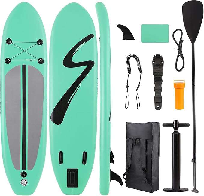 Stand Up Paddleboard, SUP opblaasbaar, standup, SUB met pomp, kajak bootstoel, vinnen, rugzak, dubbele peddel, voor watersport en peddelen, belastbaar tot 200 kg
