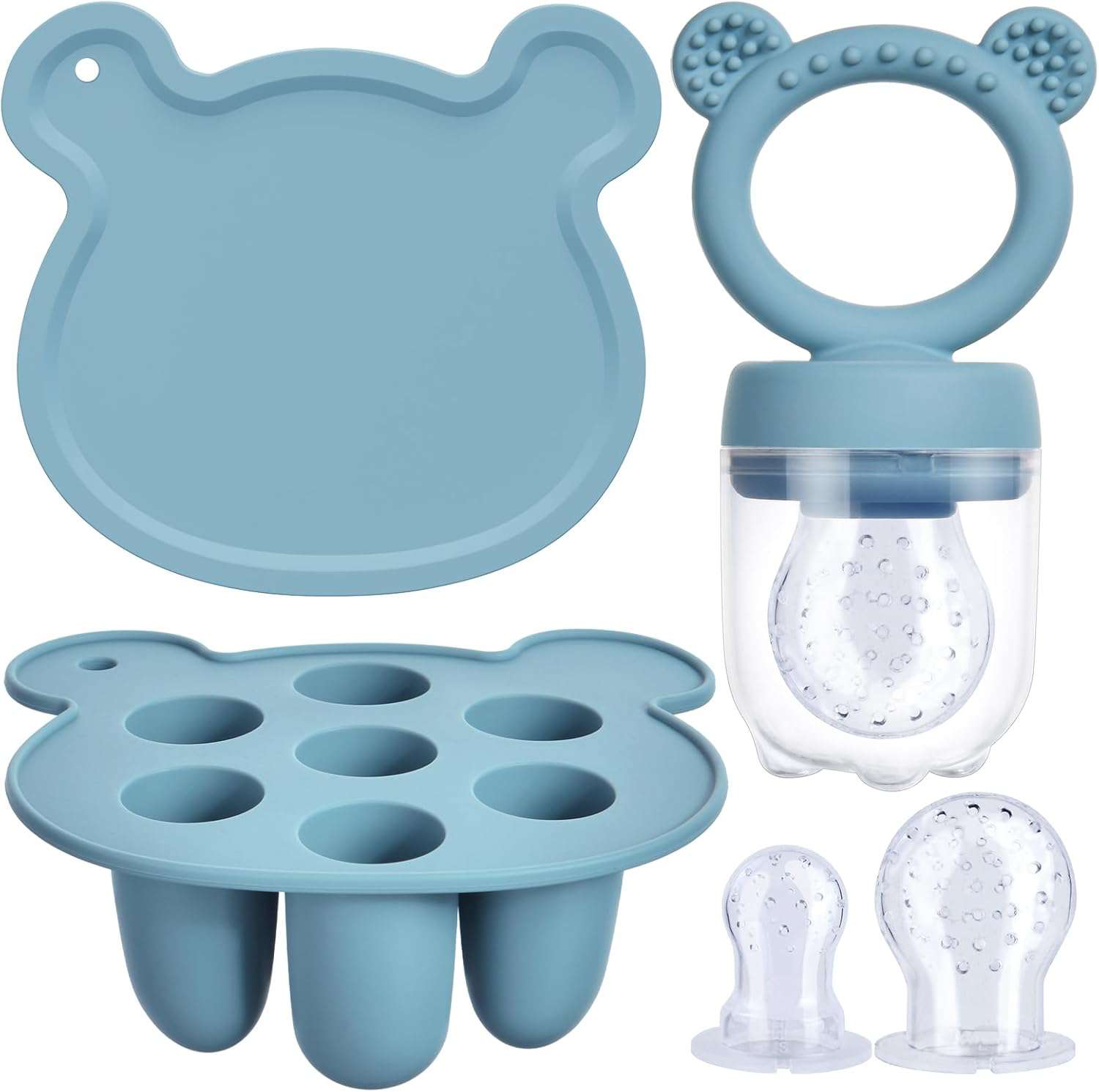 Baby Fruitvoedselset, siliconen fruitvoeder voor baby’s, fopspeen en lolly voor moedermelk, diepvriesbakjes, voorraadbakjes voor babyvoedsel voor veilig zelf voeden van baby’s, groen