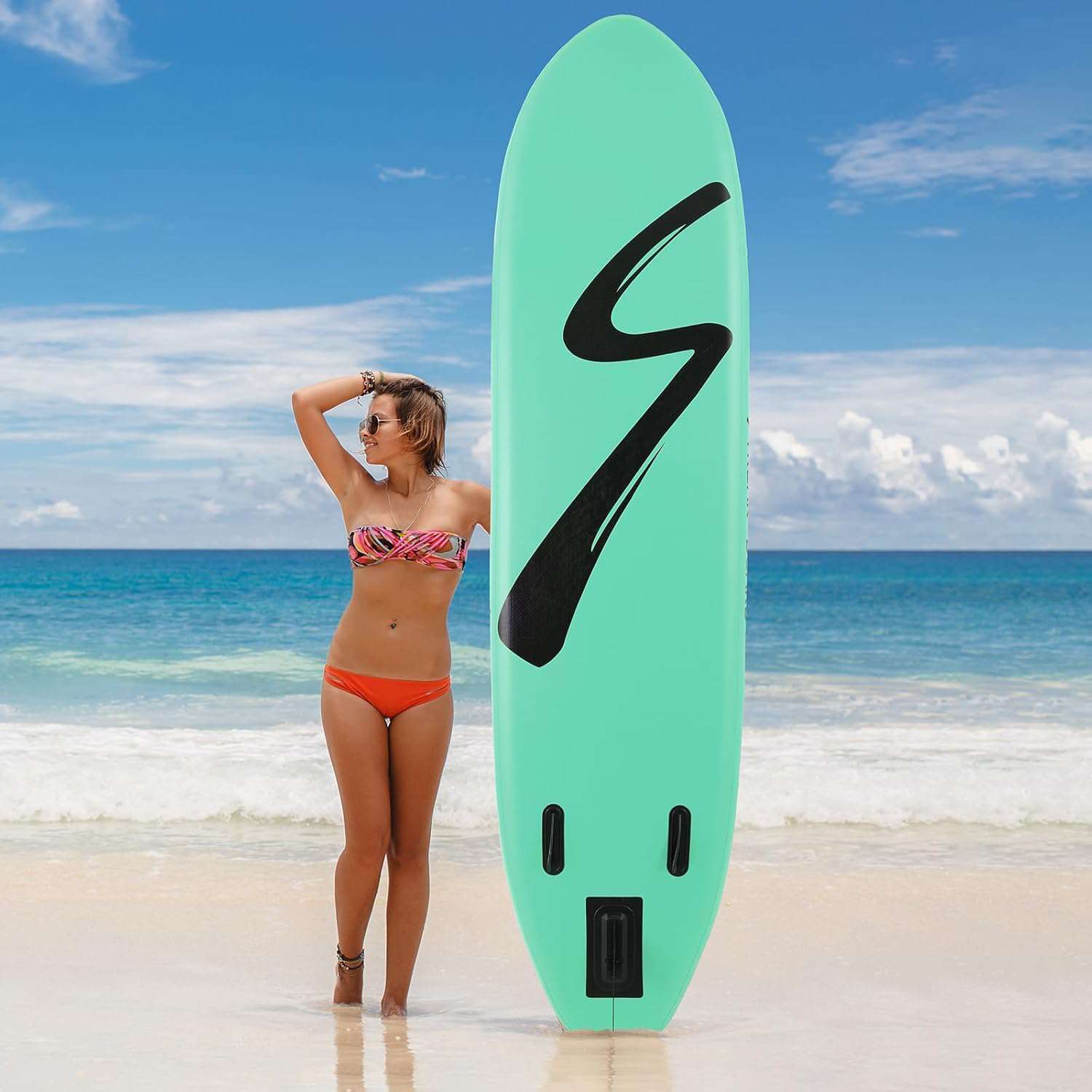 Stand Up Paddleboard, SUP opblaasbaar, standup, SUB met pomp, kajak bootstoel, vinnen, rugzak, dubbele peddel, voor watersport en peddelen, belastbaar tot 200 kg